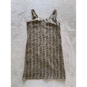 Vintage Robbie Bee Petite 100% Silk Zebra Chevron Print Shift Dress Brown Tan 4P